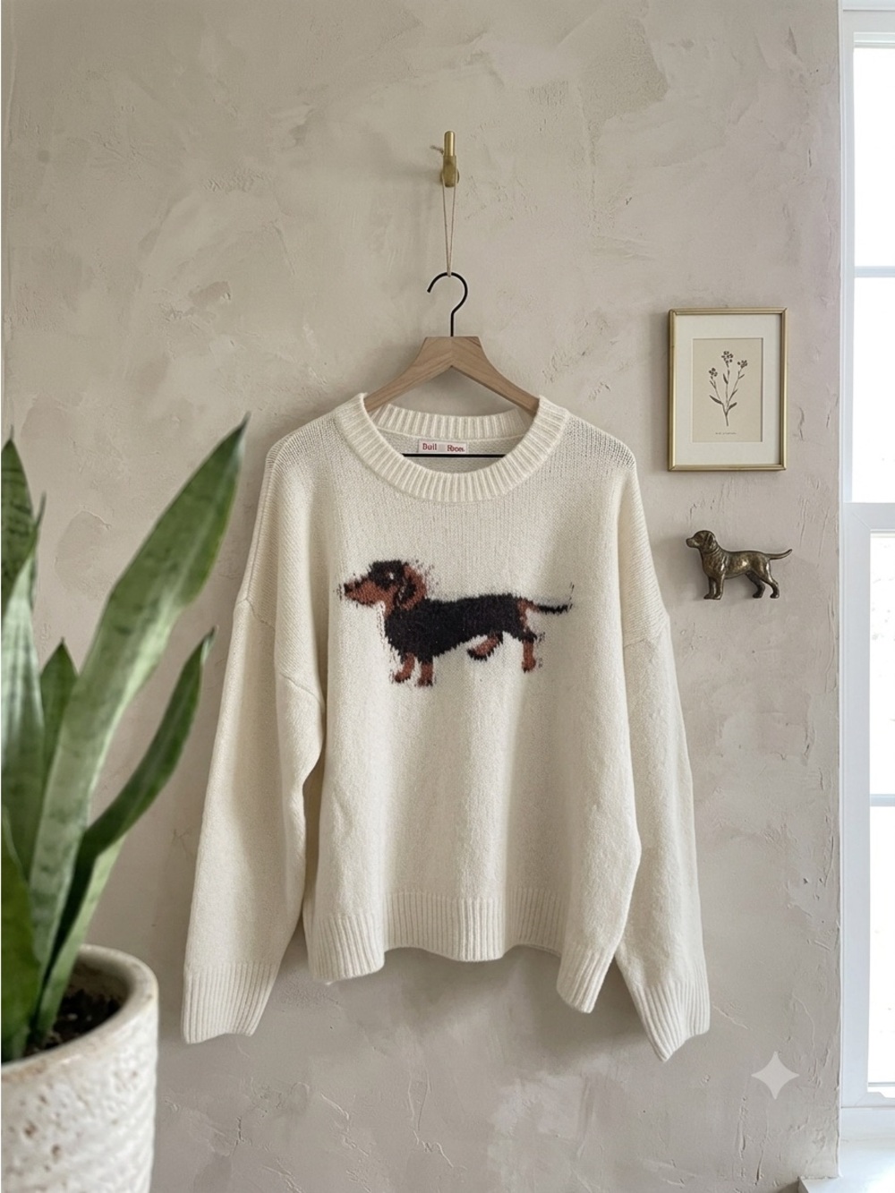 Bailey Rose Women's Cream Soft Ribbed Knit Graphic Dog Lover Sweater Medium NWT - Picture 2 of 16